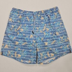 Peter Millar Swim Shorts Men‎ XL Blue Floral Print Trunks Lined Koozie MSC24P06